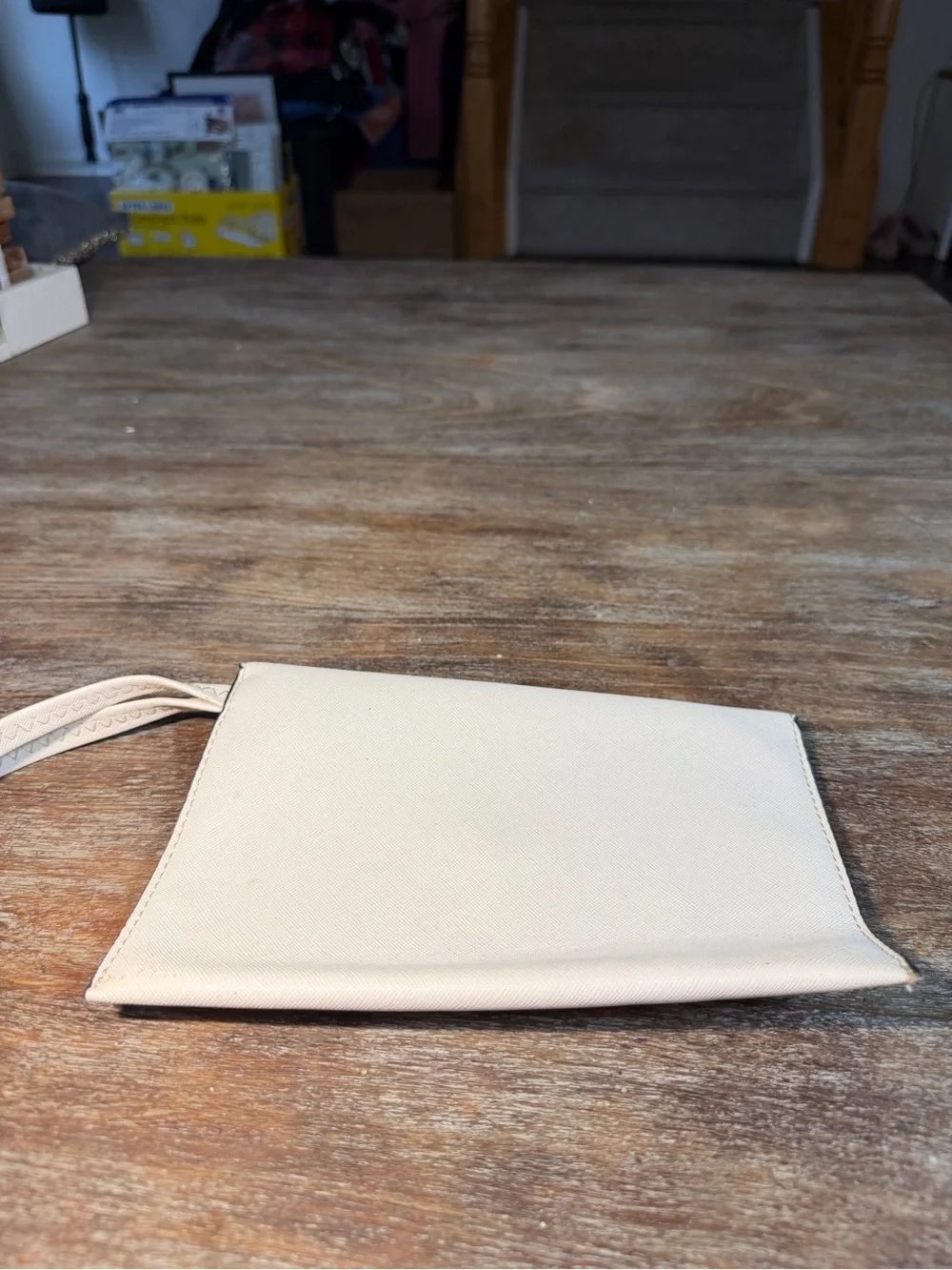 Cream Faux Leather Envelope Wristlet Clutch Wallet Snap Closure